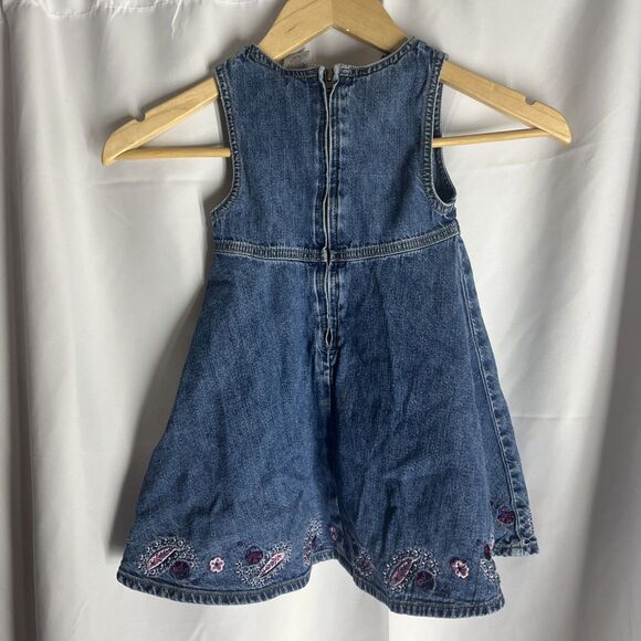 Vintage Gymboree Pink Tag Denim Dress Embroidered Flowers Size 3. - Picture 6 of 7